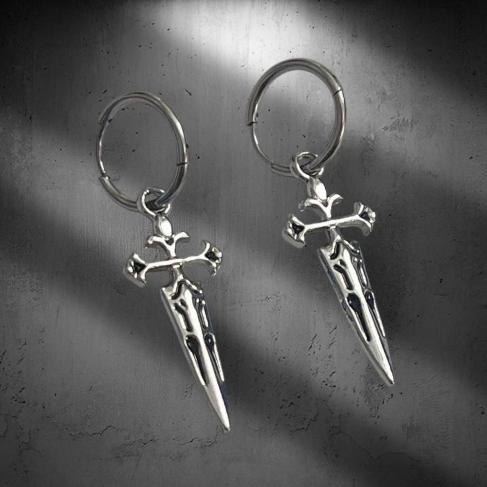 Stainless steel sword cross earrings